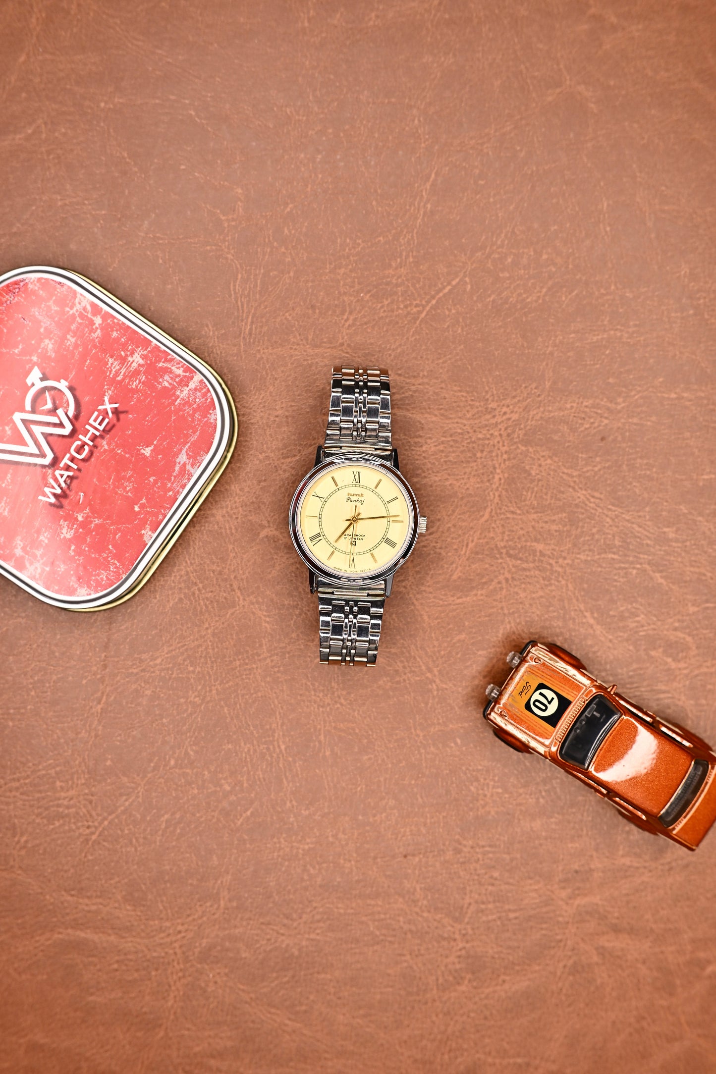NOS HMT Pankaj Gold Roman Dial Manual Wind Date (0231) | Watchex India