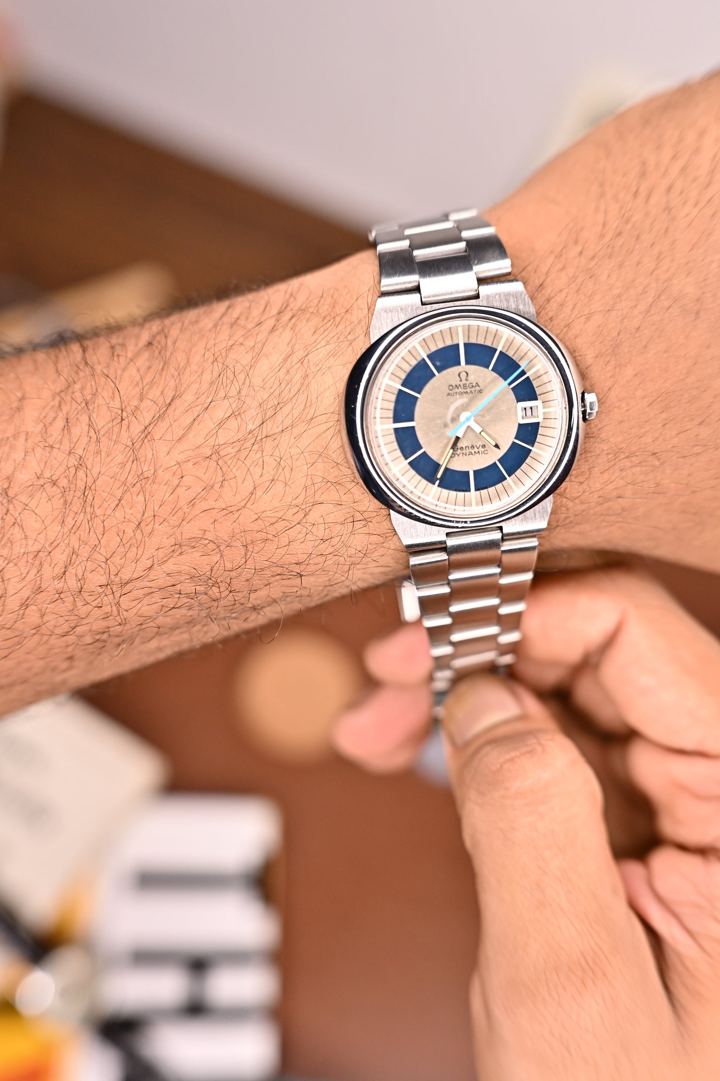 Vintage Omega 1969’s Genève Dynamic Automatic Blue Bullseye Dial Date (Ref. 166.039) with original bracelet | Watchex India
