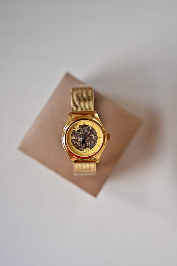 NOS HMT Automatic Skeleton Gold-Tone Open Heart Exhibition Caseback | Watchex India