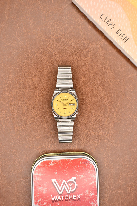 Citizen Yellow Sunburst Dial Automatic Stainless Steel Men’s Wristwatch | Watchex Vintage Collection