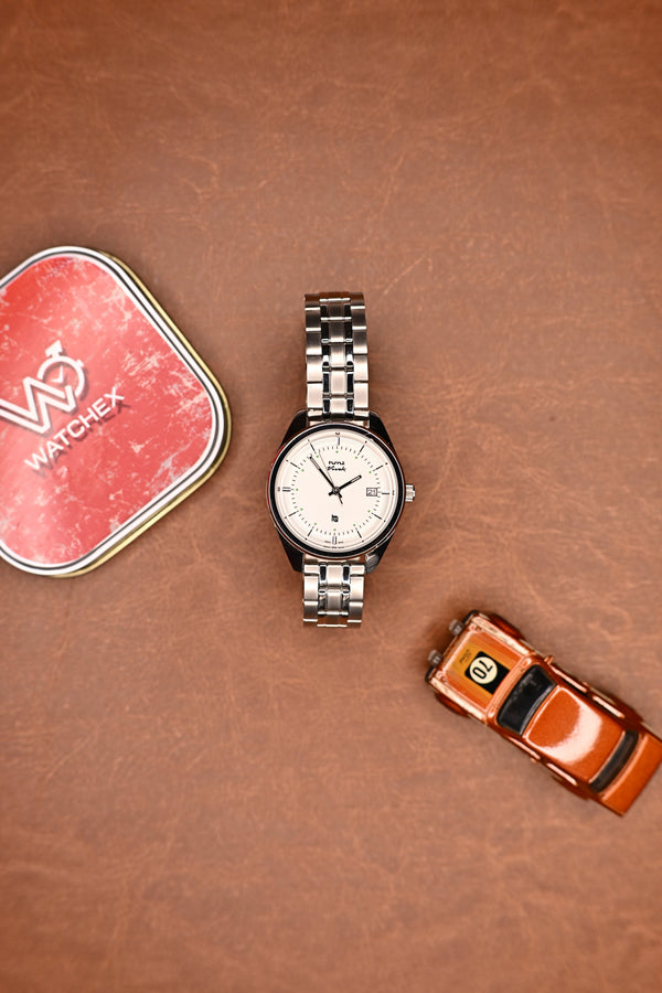 NOS HMT Vivek Quartz Silver Sunray Date | Watchex India