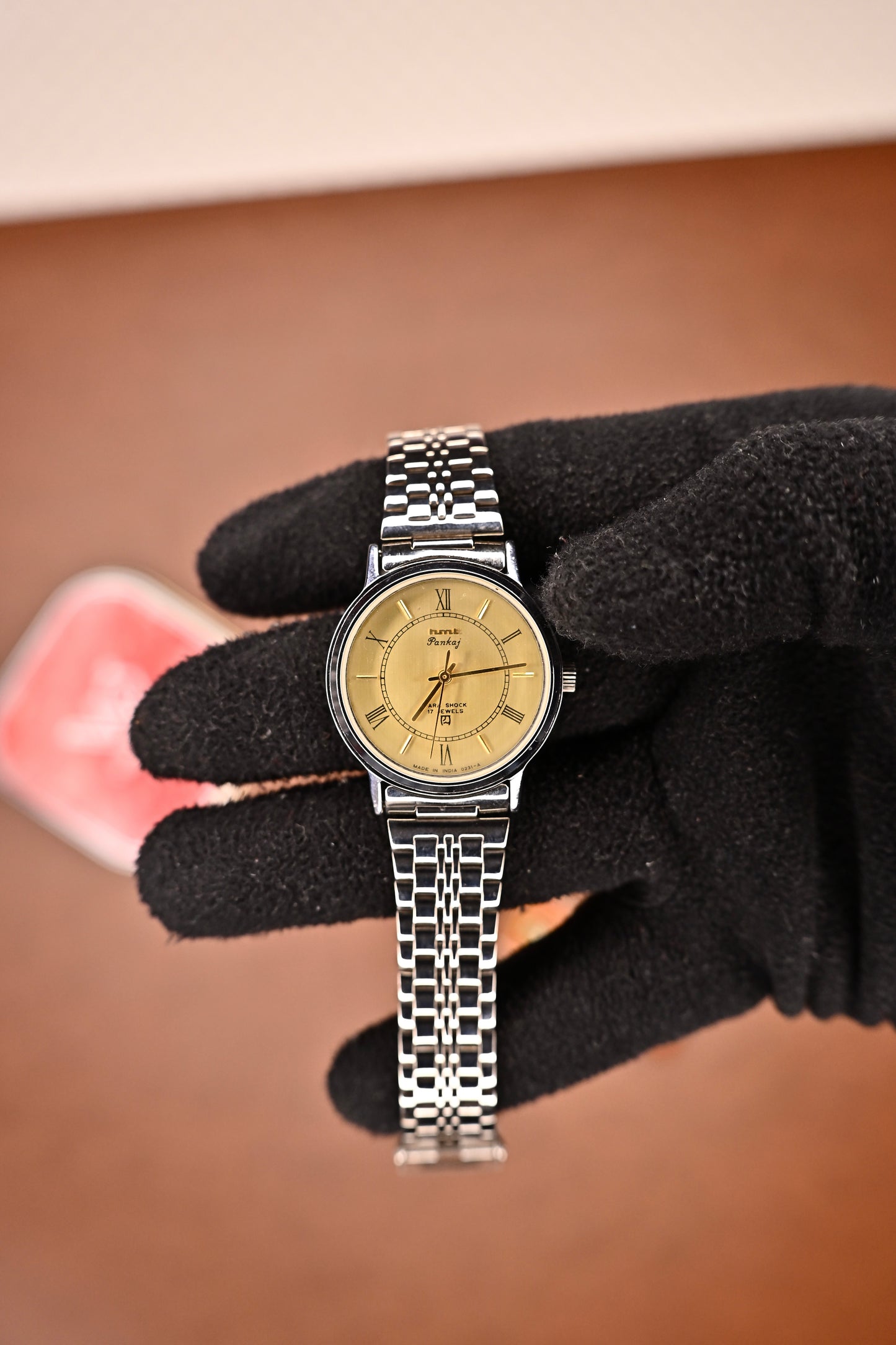 NOS HMT Pankaj Gold Roman Dial Manual Wind Date (0231) | Watchex India