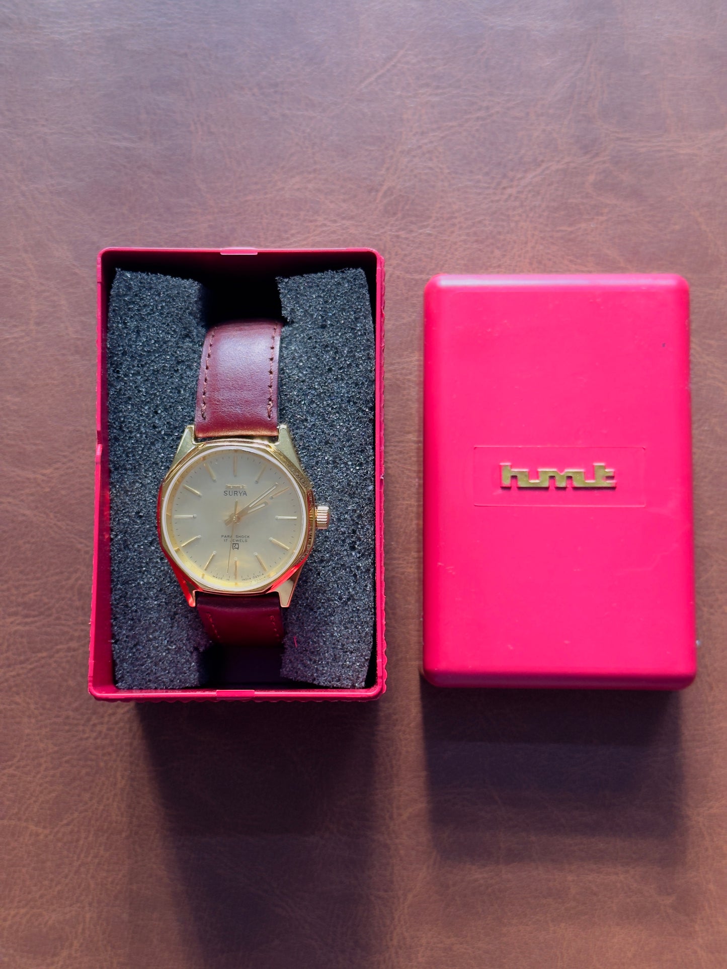 NOS HMT Surya Gold Dial Mechanical Watch with Original HMT Box