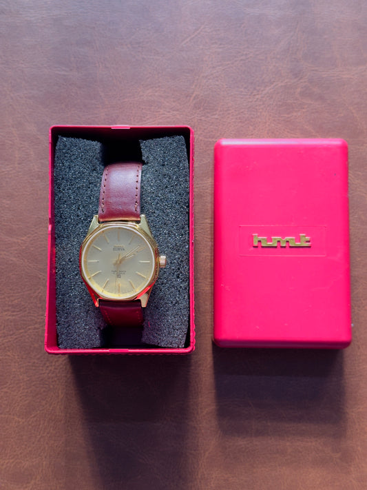 NOS HMT Surya Gold Dial Mechanical Watch with Original HMT Box