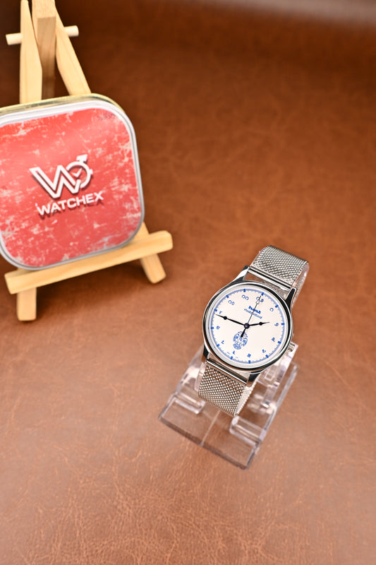 NOS HMT Gandaberunda White Dial Quartz Watch with Milanese Mesh Bracelet | Watchex NOS Collection