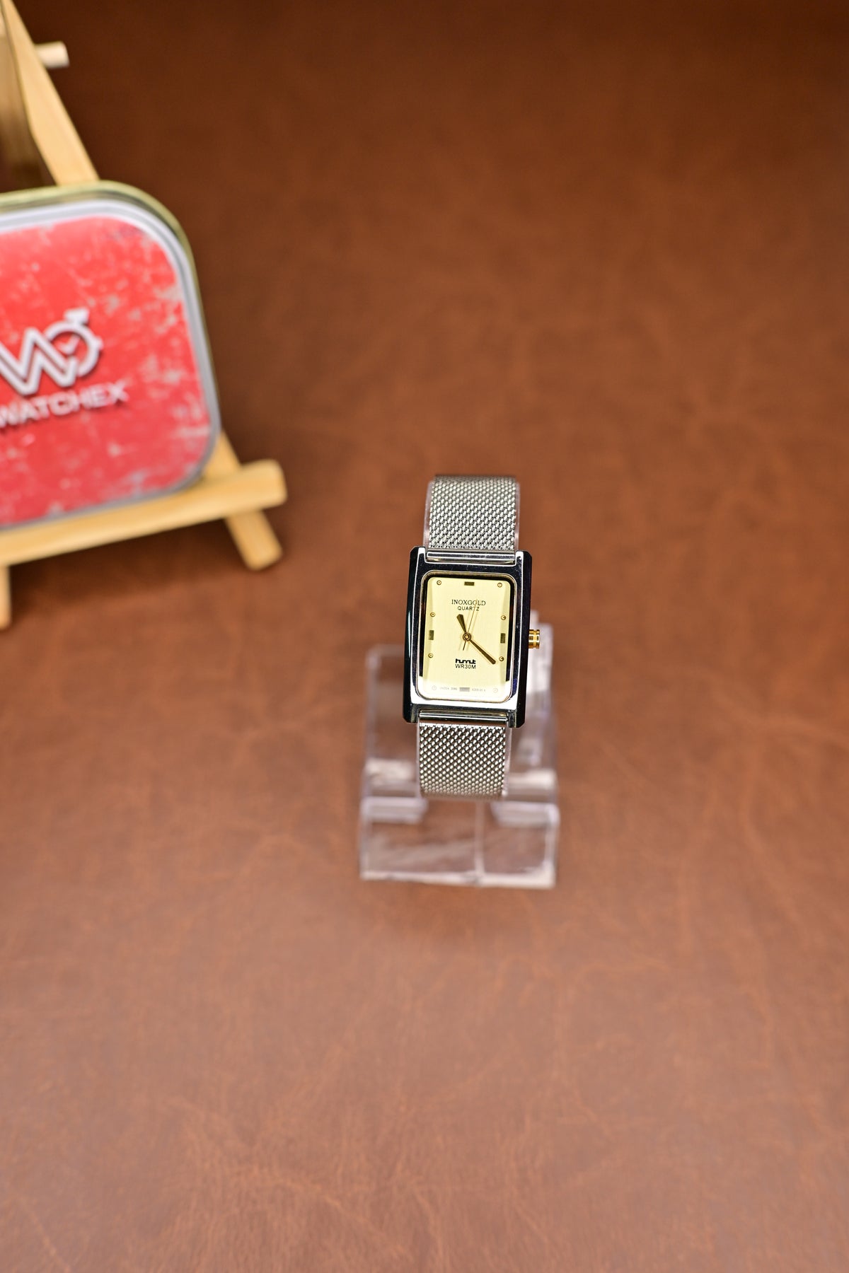 NOS HMT Inoxgold TGSS 05 WR30M 1 05 005 Champagne Dial Quartz Rectangular Dress Watch — Watchex India