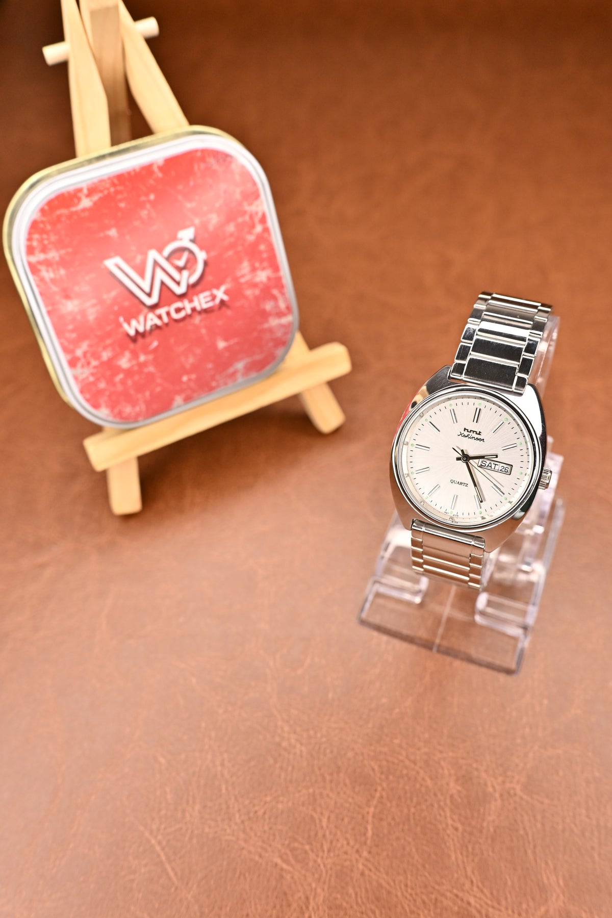 NOS HMT Kohinoor Silver Sunburst Quartz Watch – Stainless Steel Bracelet | Watchex NOS Collection