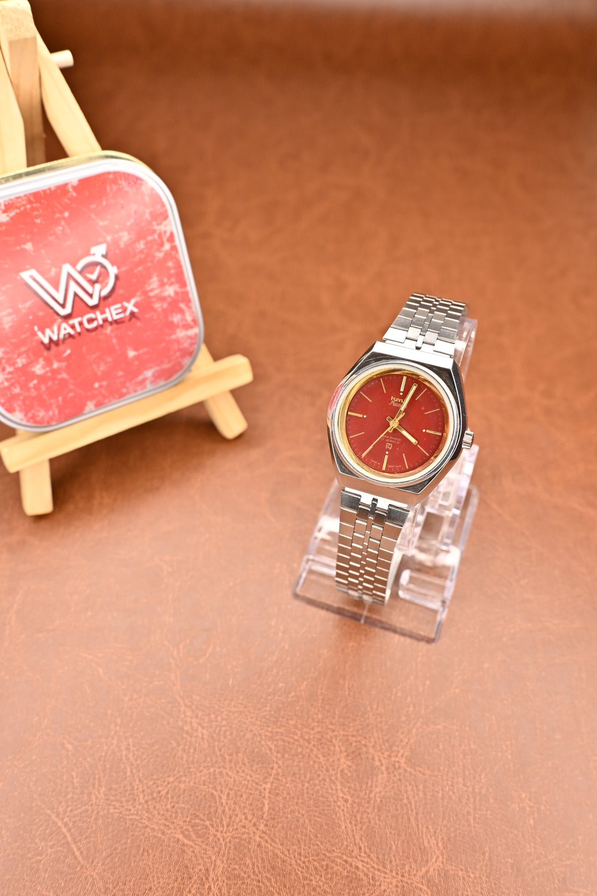 NOS HMT Maurya Red Dial Mechanical Watch with Stainless Steel Bracelet | Watchex NOS Collection