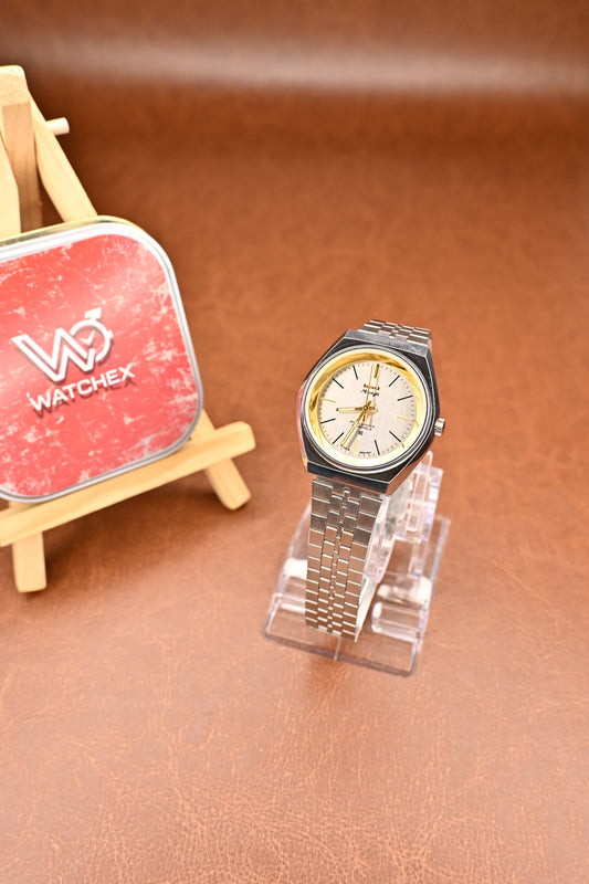 NOS HMT Maurya Silver Sunburst Dial Mechanical Watch with Stainless Steel Bracelet | Watchex NOS Collection