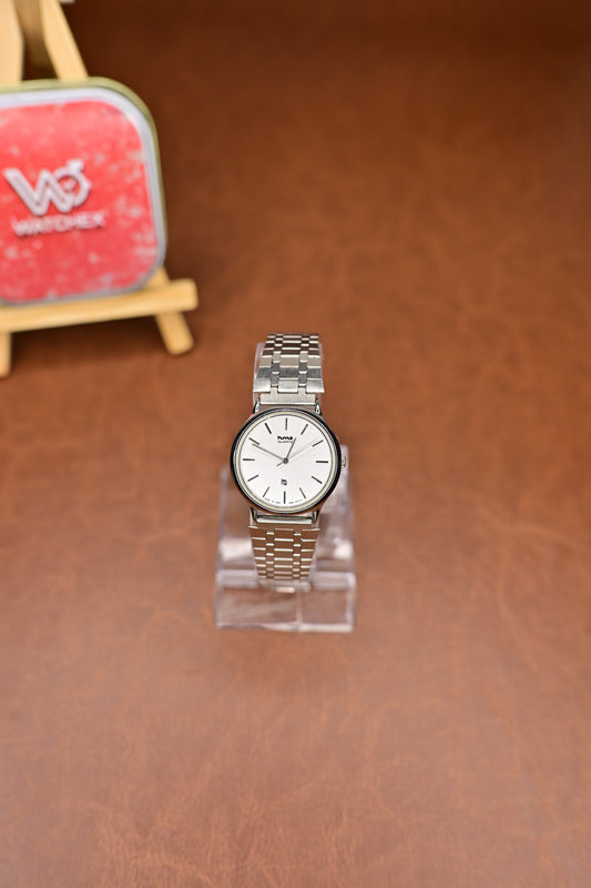 NOS HMT Quartz 2080-5015 Silver Sunburst Dial Round Dress Watch — Watchex India