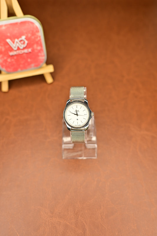 NOS HMT Quartz ALL66-2080 White Dial Date Dress Watch with Signed Mesh Bracelet — Watchex India