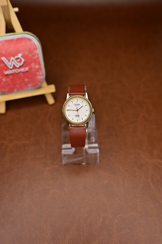NOS HMT Sona Quartz 505 005 White Dial Gold-Plated Case Quartz — Watchex India