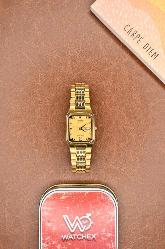 Rare Citizen Gold Textured Dial Square Quartz Men’s Dress Wristwatch (Not Used) | Watchex Signature Collection