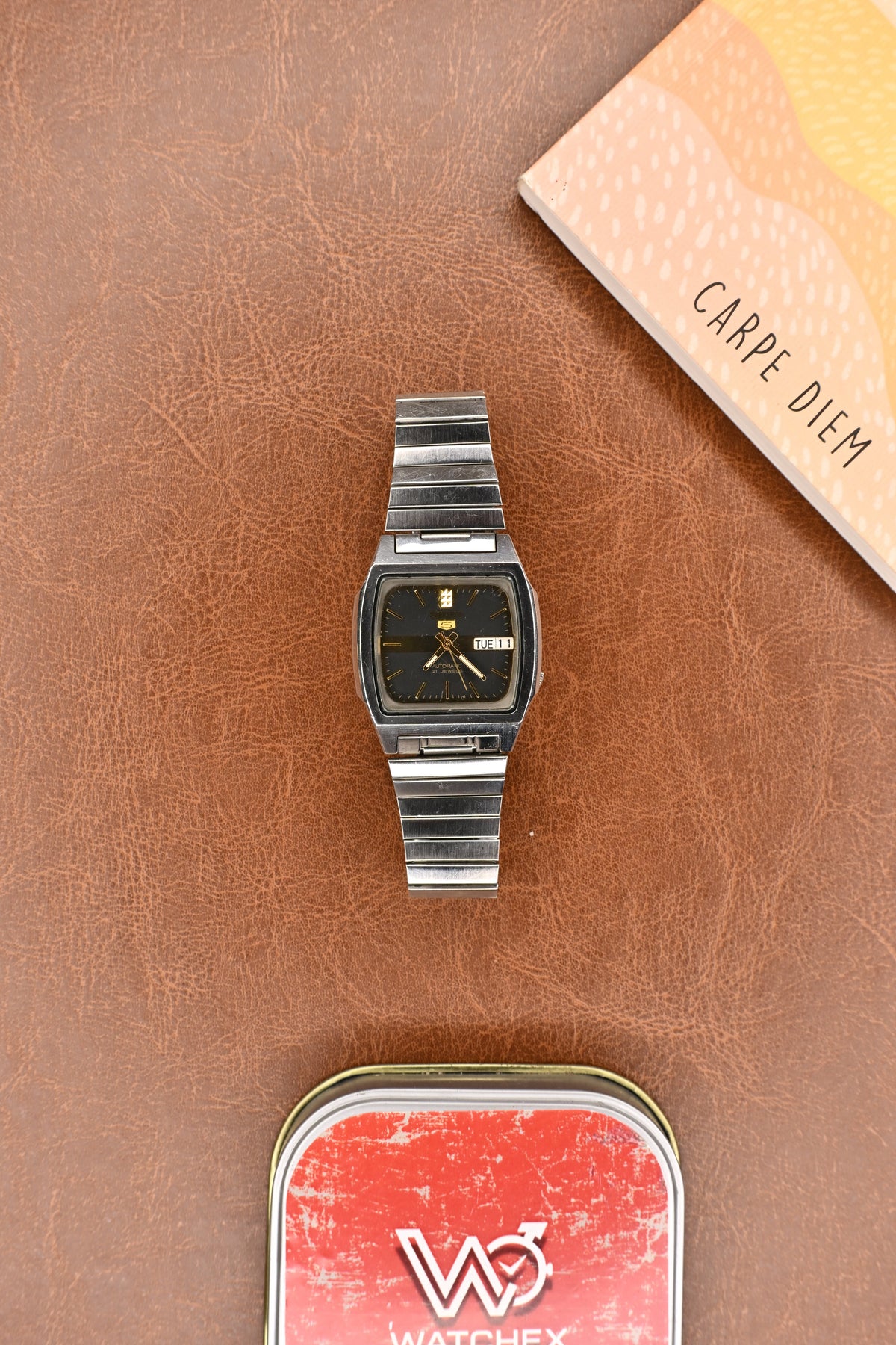 Seiko 5 Square Black &amp; Gold Dial Automatic Men’s Wristwatch | Watchex Vintage Collection