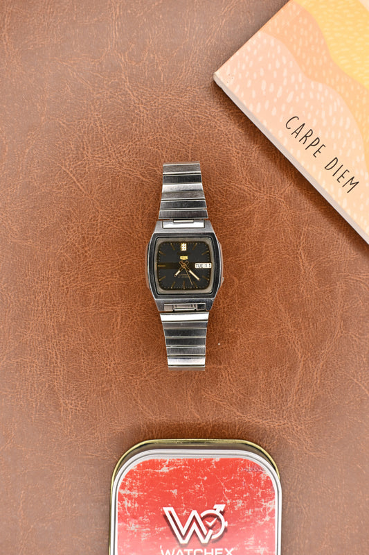 Seiko 5 Square Black &amp; Gold Dial Automatic Men’s Wristwatch | Watchex Vintage Collection