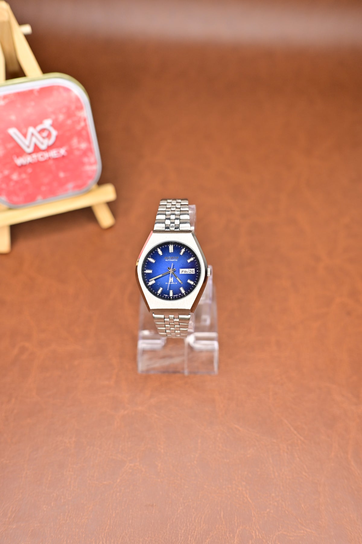 NOS Allwyn Automatic Y381-8030 Blue Sunburst Dial Crystal Markers 21 Jewels Day-Date — Watchex India