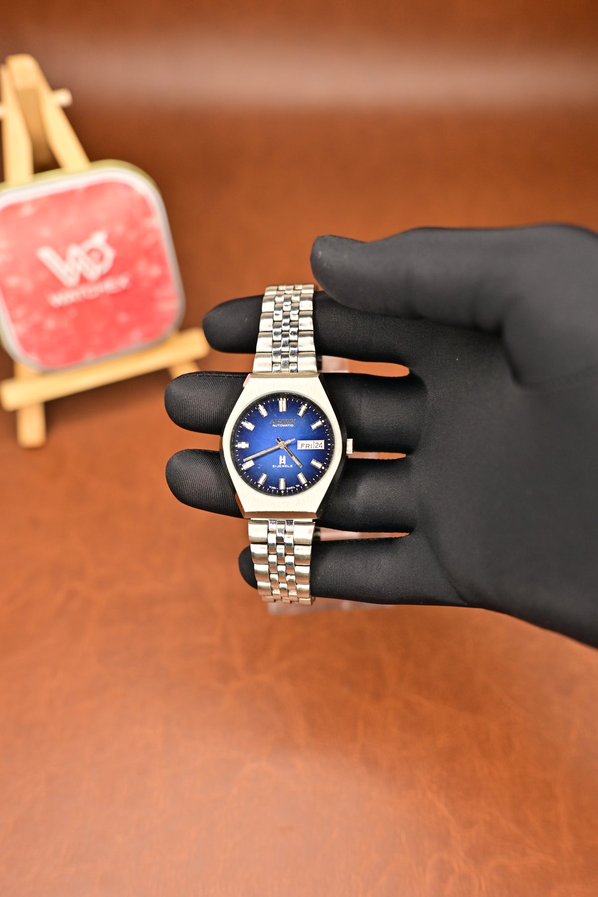 NOS Allwyn Automatic Y381-8030 Blue Sunburst Dial Crystal Markers 21 Jewels Day-Date — Watchex India