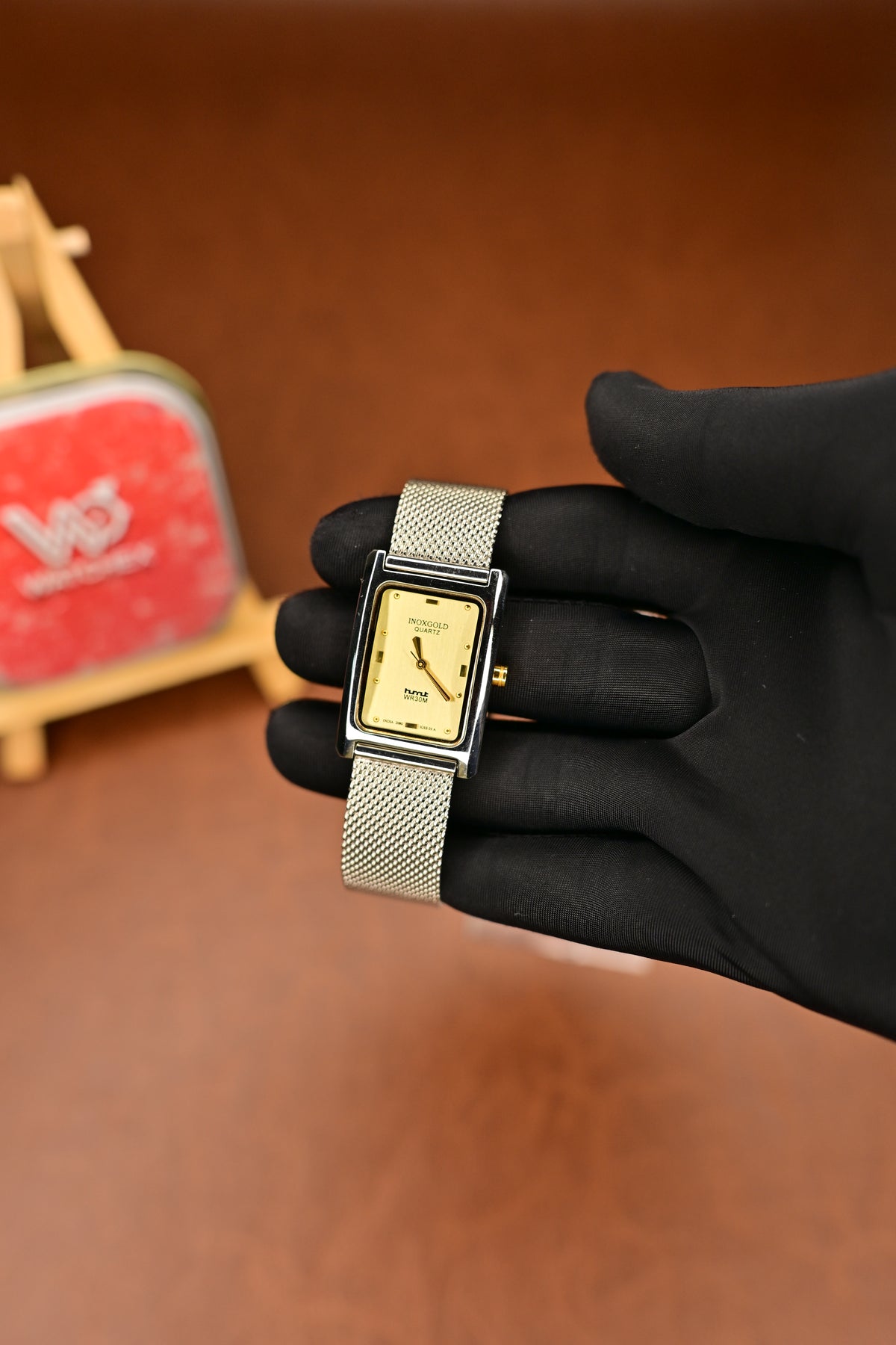 NOS HMT Inoxgold TGSS 05 WR30M 1 05 005 Champagne Dial Quartz Rectangular Dress Watch — Watchex India