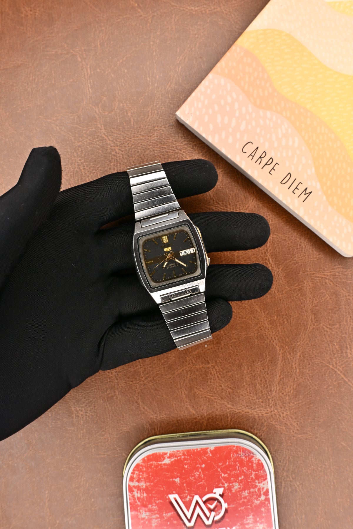 Seiko 5 Square Black &amp; Gold Dial Automatic Men’s Wristwatch | Watchex Vintage Collection