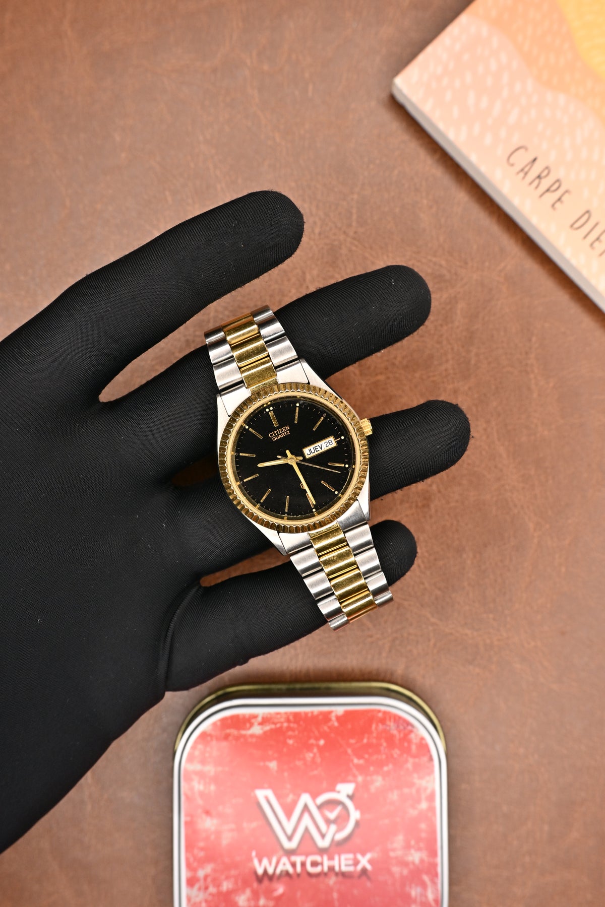Citizen Quartz Two-Tone Black Dial Fluted Bezel Men’s Dress Watch (Rare) | Watchex Vintage Collection
