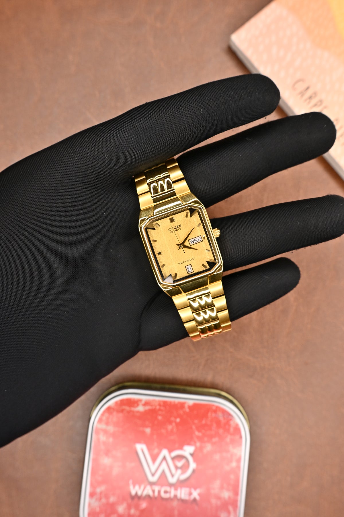 Rare Citizen Gold Textured Dial Square Quartz Men’s Dress Wristwatch (Not Used) | Watchex Signature Collection