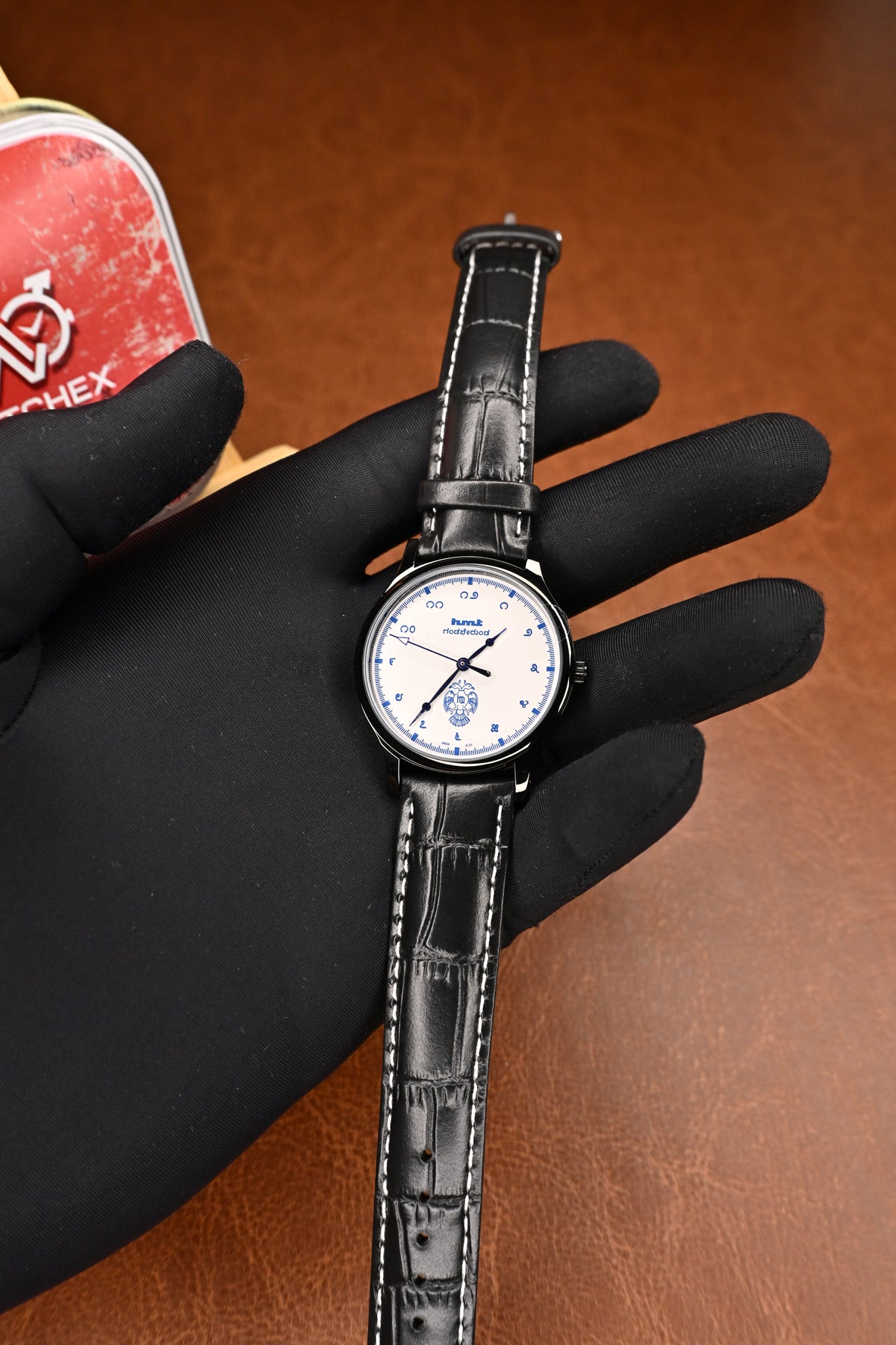 NOS HMT Gandaberunda White Dial Quartz Watch with Black Leather Strap | Watchex NOS Collection