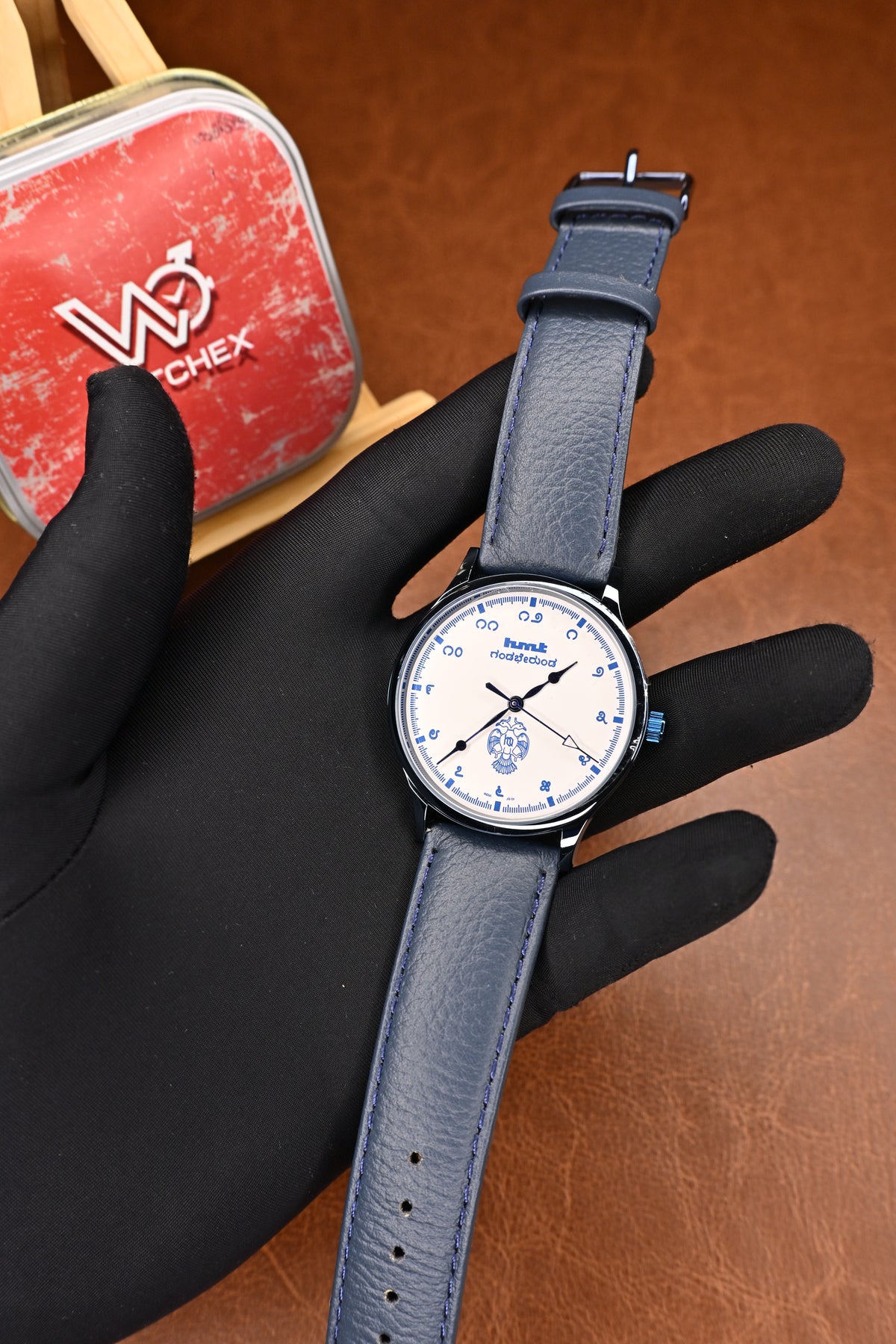 HMT Gandaberunda Special Edition White Dial Blue Case Strap Wristwatch | Watchex NOS Collection