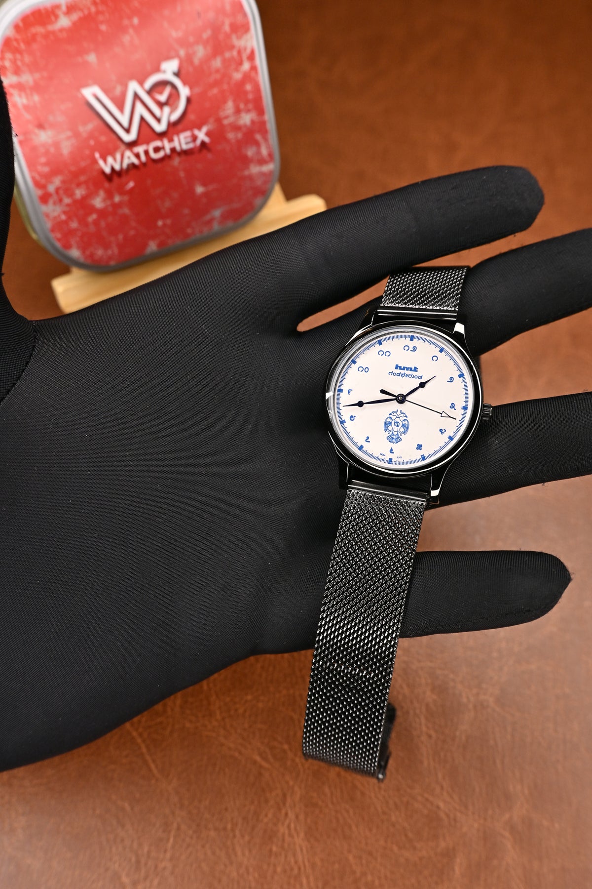 NOS HMT Gandaberunda Black Dial Quartz Watch with Blue Accents | Watchex NOS Collection