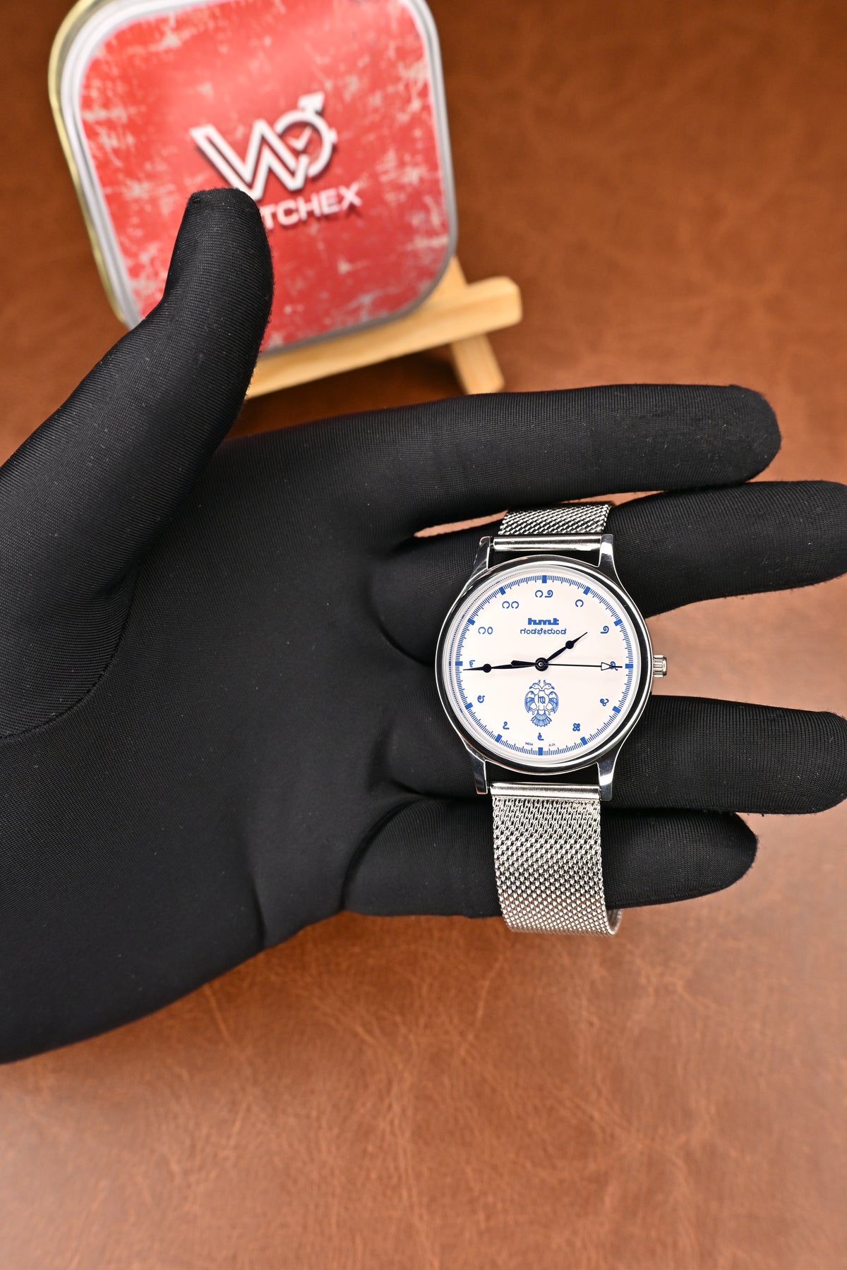 NOS HMT Gandaberunda White Dial Quartz Watch with Milanese Mesh Bracelet | Watchex NOS Collection