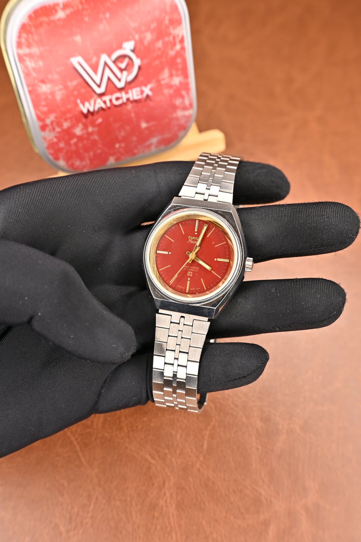 NOS HMT Maurya Red Dial Mechanical Watch with Stainless Steel Bracelet | Watchex NOS Collection