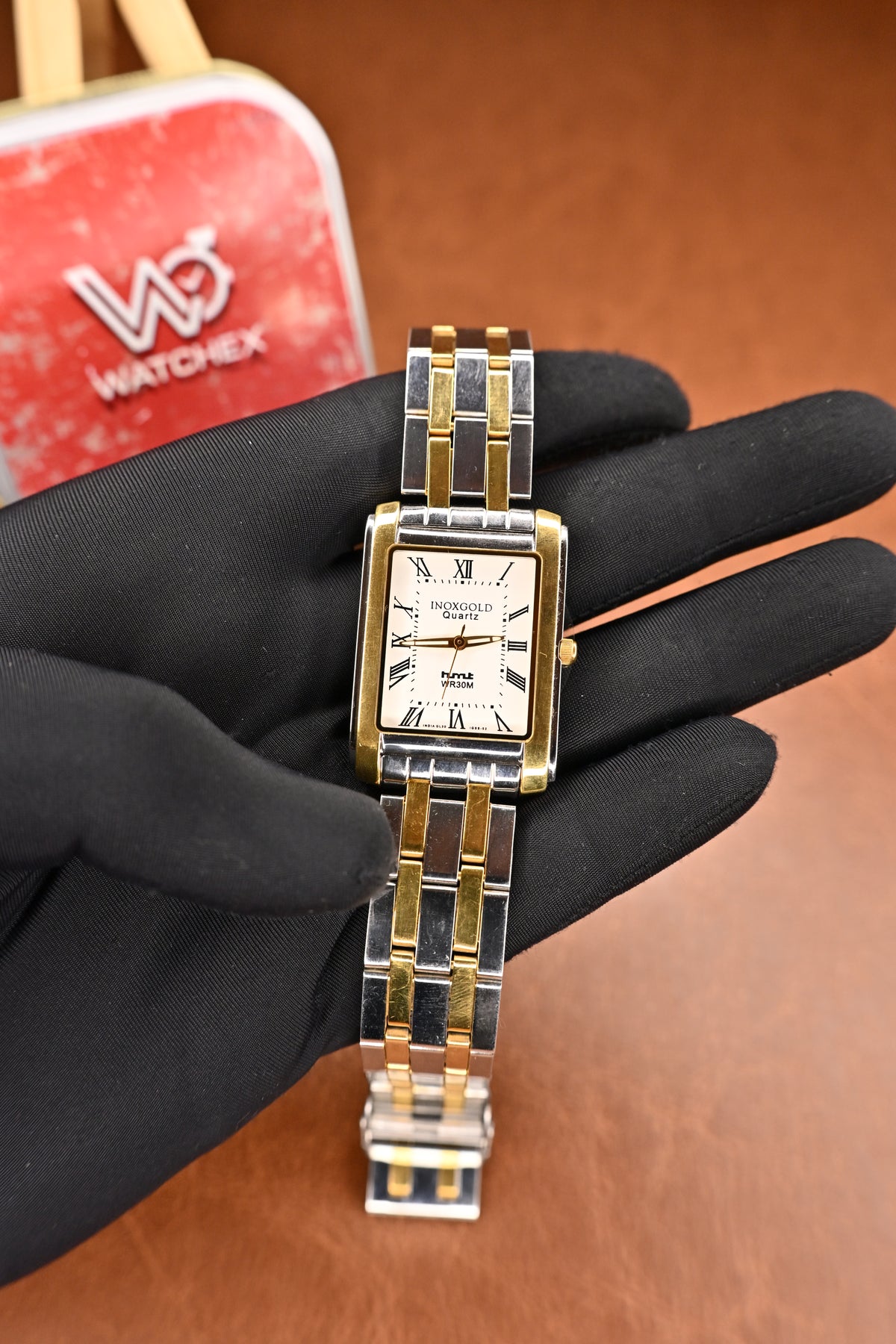 NOS HMT Inoxgold Rectangular Dress Quartz Watch – Two-Tone Bracelet | Watchex NOS COLLECTION