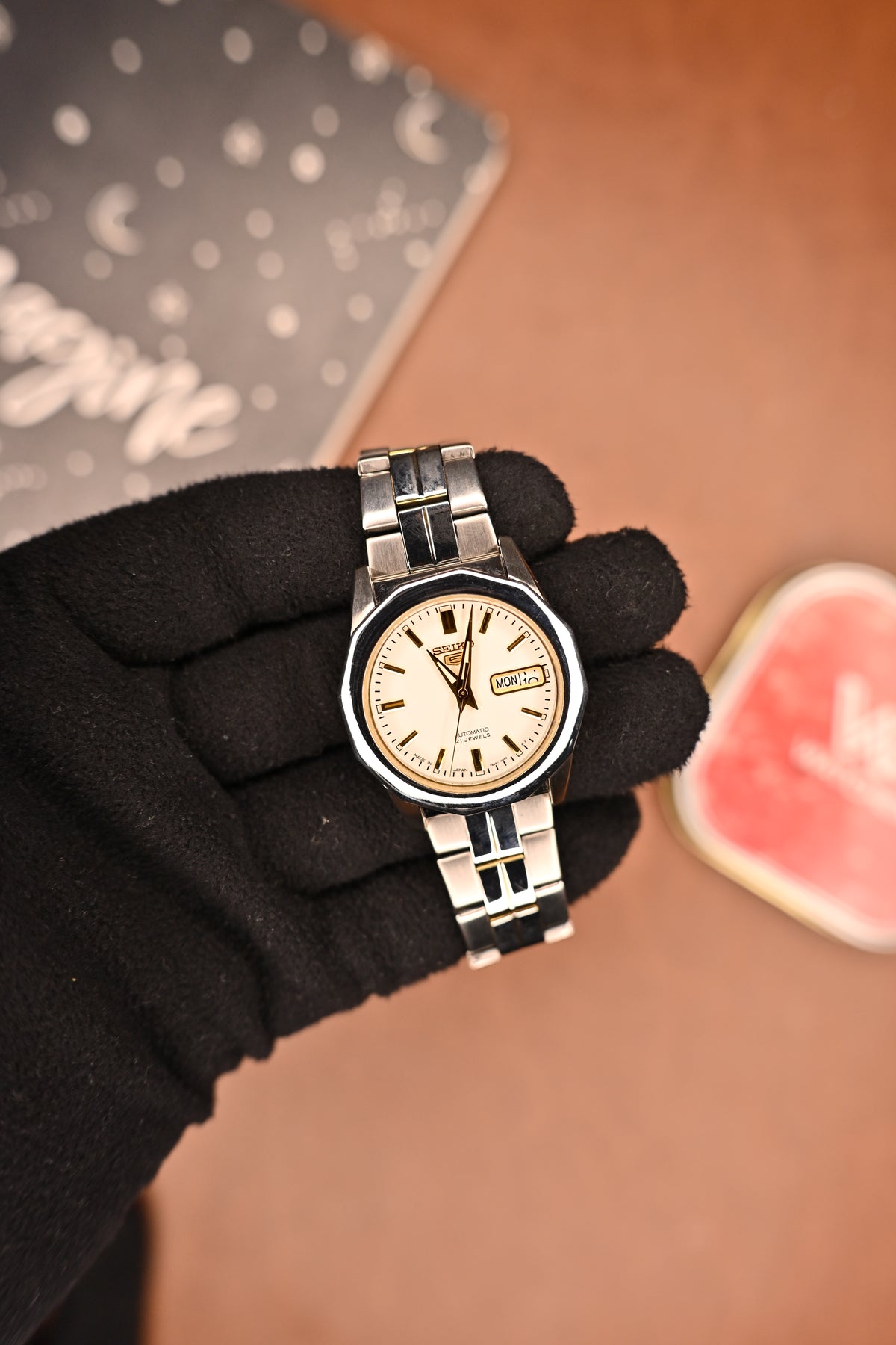 Seiko 5 Automatic “Mini Oak” Polygonal Style Faceted Case – Cream Dial – 7S26-03F0 | Watchex India
