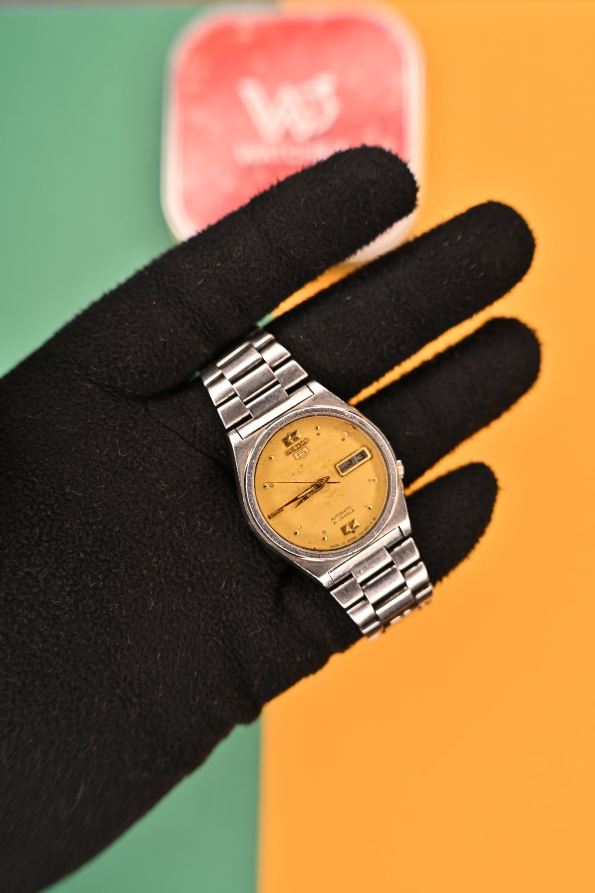 Vintage Seiko 5 Textured Yellow Dial Automatic Day-Date Watch | Watchex India