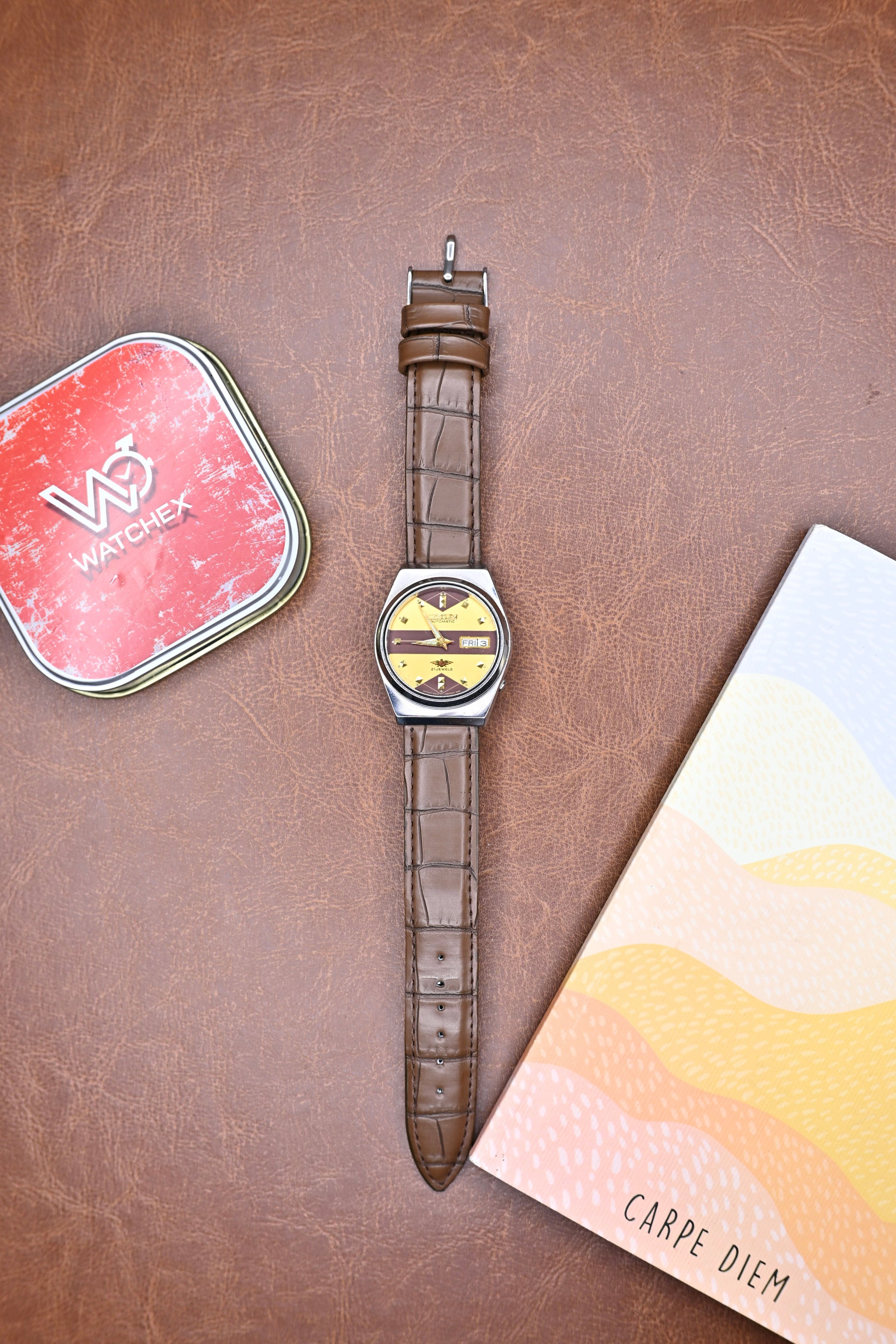 Vintage Citizen Eagle 7 Automatic Ref. 4-R11333 – Two-Tone Maroon & Gold Dial | Watchex India
