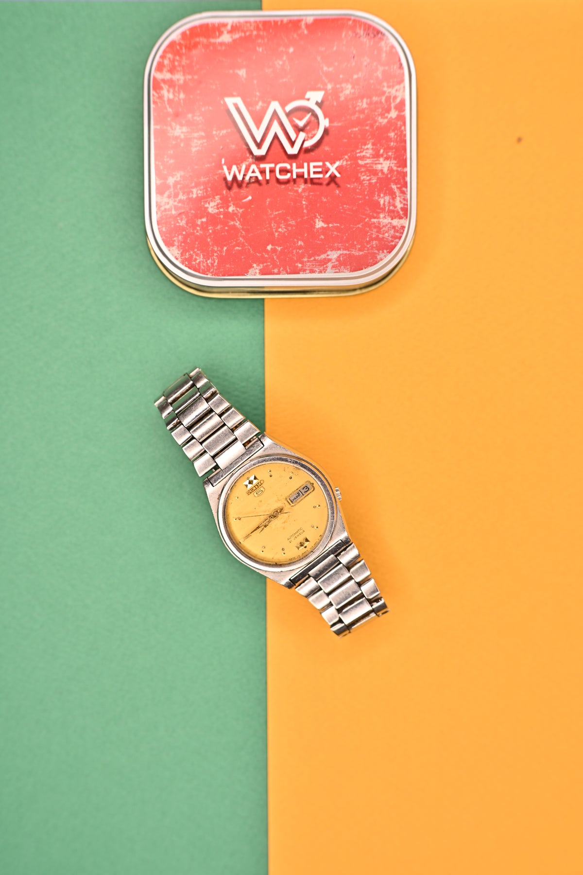 Vintage Seiko 5 Textured Yellow Dial Automatic Day-Date Watch | Watchex India