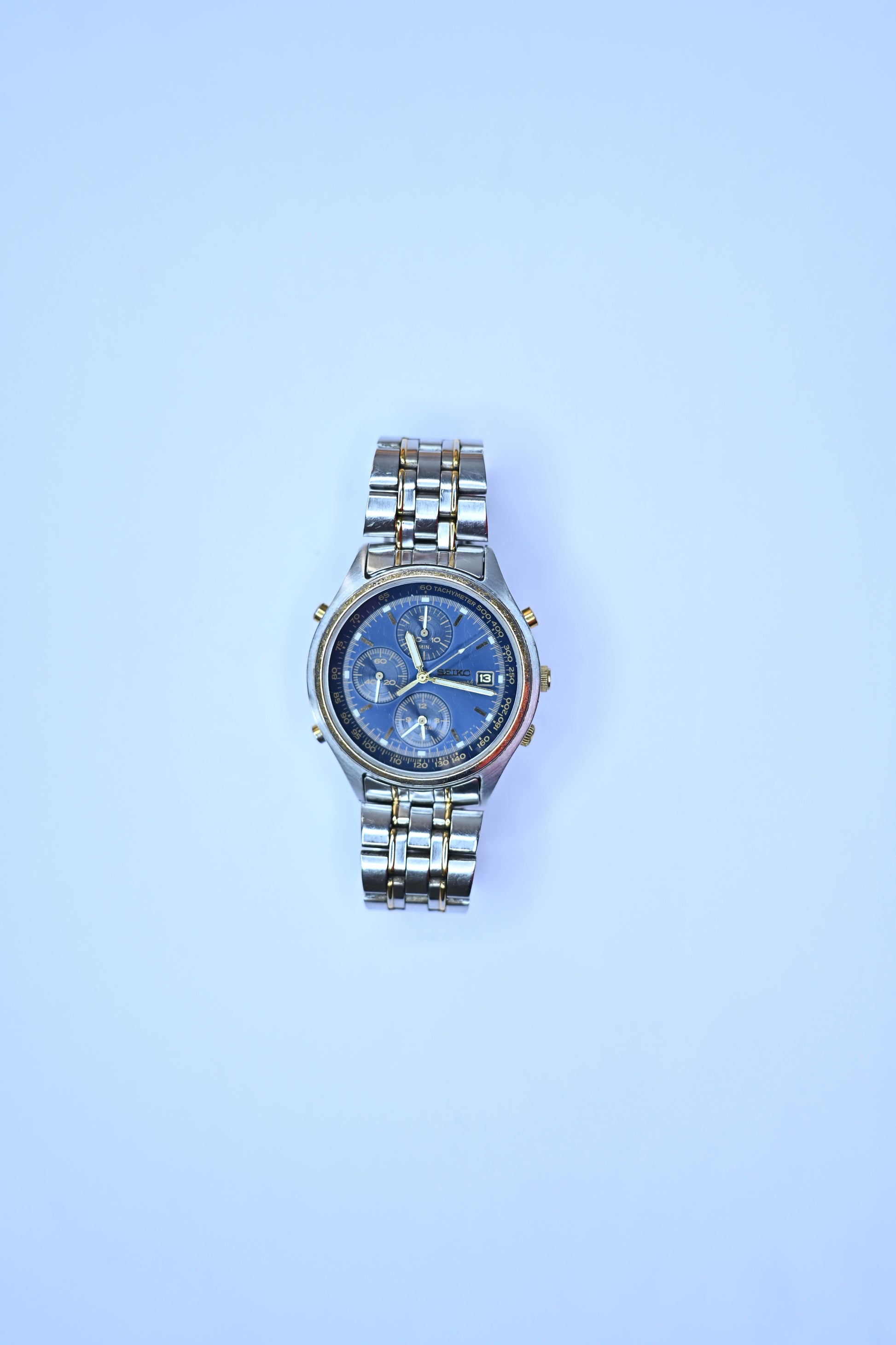 Vintage Seiko Chronograph Alarm 7T32-7C60 Blue Dial Two-Tone Quartz  Watch | Watchex India